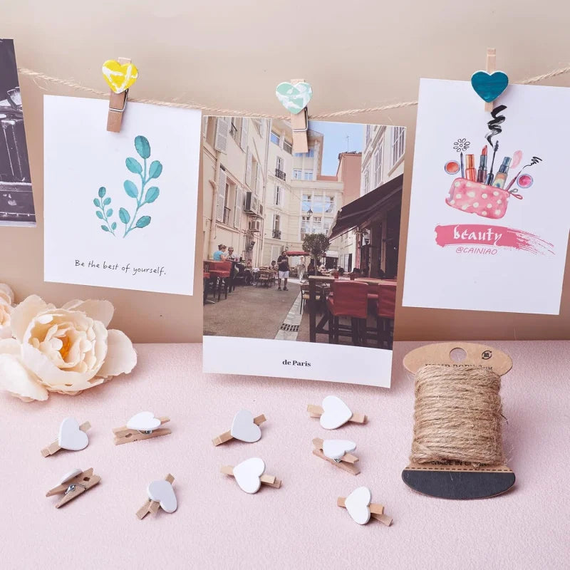 Heart Wooden Clothespins – 50pcs Mini Photo Craft Clips