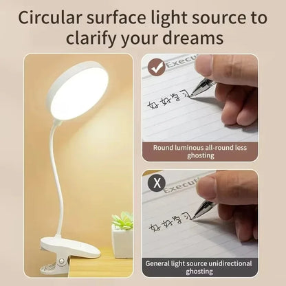 LED Clip-On Desk Lamp – USB Rechargeable Touch Dimming Study Light