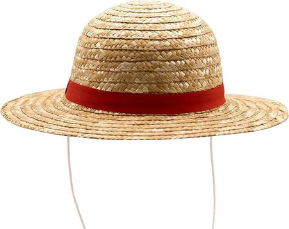 Straw Sun Hat with Red Band & Chin Strap – Unisex Costume Hat