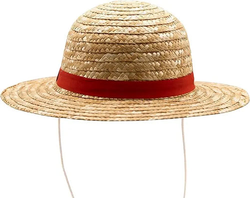 Straw Sun Hat with Red Band & Chin Strap – Unisex Costume Hat