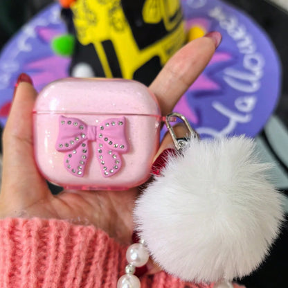Glitter Bow AirPods Case with Crystal Bead Chain – Fits AirPods 1/2/3/4/Pro/Pro 2/Pro 3