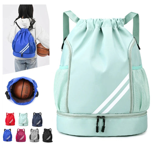 Sports Gym Drawstring Backpack with Shoe Compartment for Men & Women