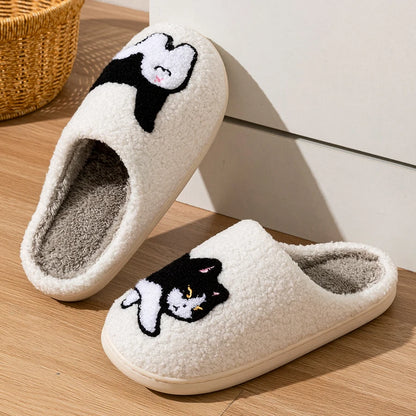 Cartoon Cat Winter Slippers for Women – Soft Plush Anti-Slip Indoor House Shoes