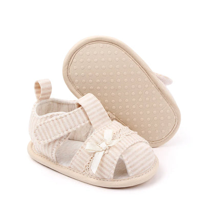 Baby Girl Cotton Sandals – Breathable Bow Toe-Covered 0–18 Months