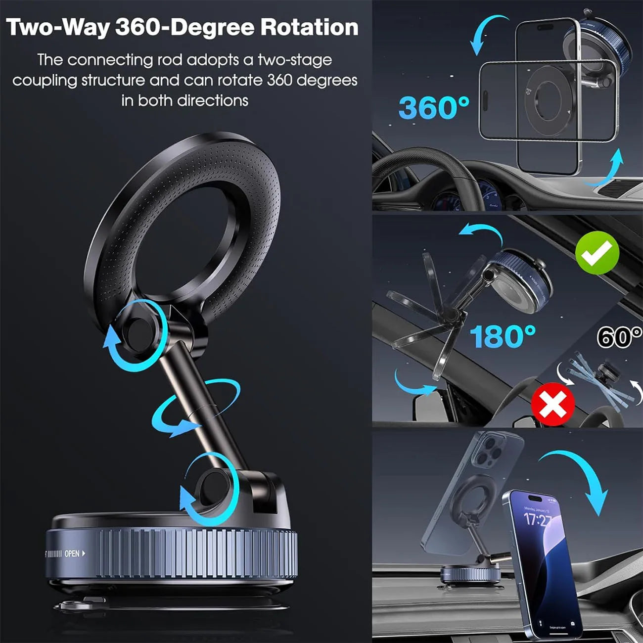 N52 Magnetic Car Phone Holder Foldable Dashboard Mount