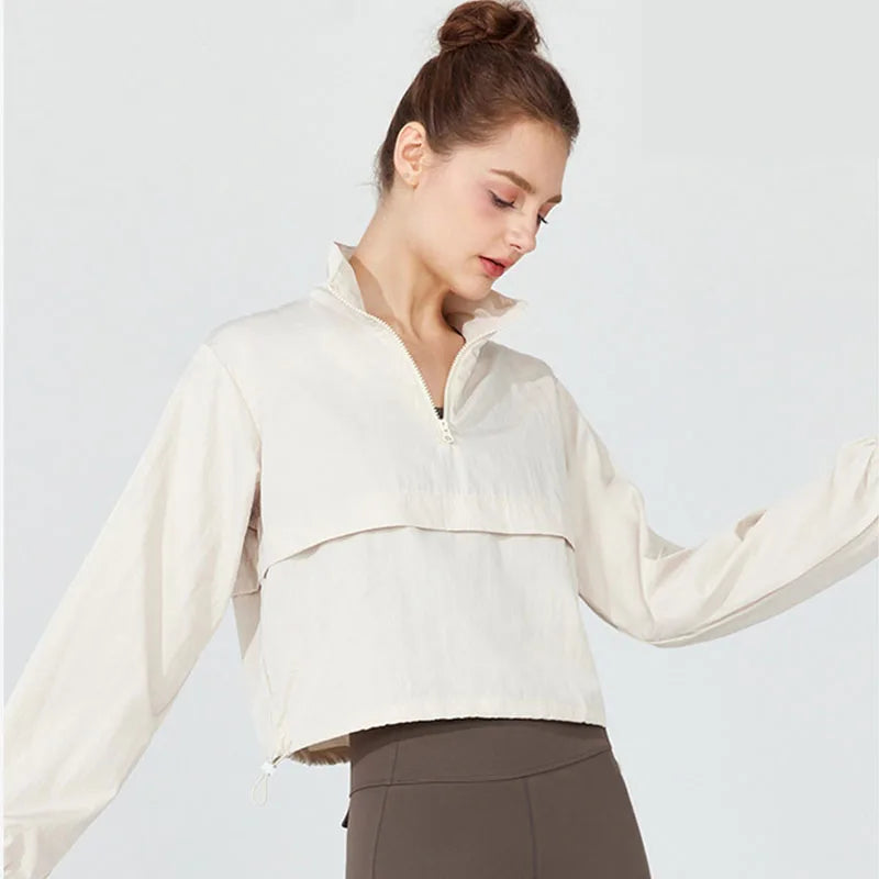 Women's Long Sleeve Athletic Pullover Jacket – Fitted Running Top