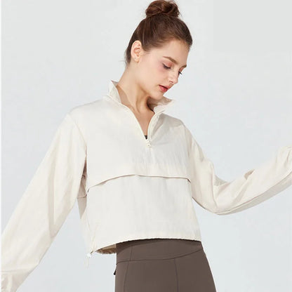 Women's Long Sleeve Athletic Pullover Jacket – Fitted Running Top