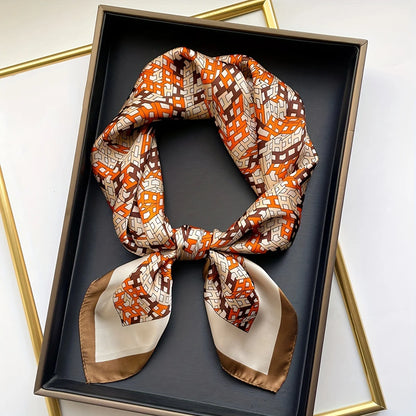 Faux Silk Square Scarf – Elegant Printed Shawl for Women