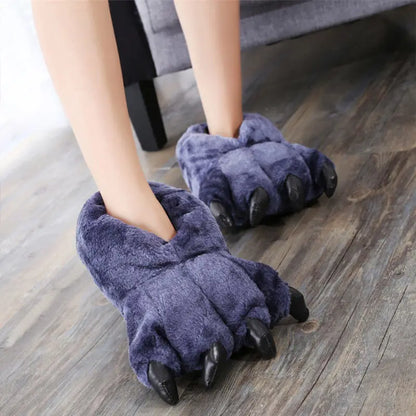 Animal Paw Slippers – Unisex Fluffy Bear Claw House Shoes