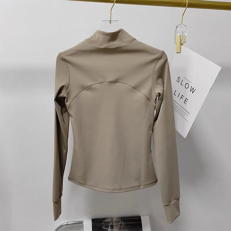Women's Quick-Dry Full-Zip Fitness Jacket with Thumb Holes