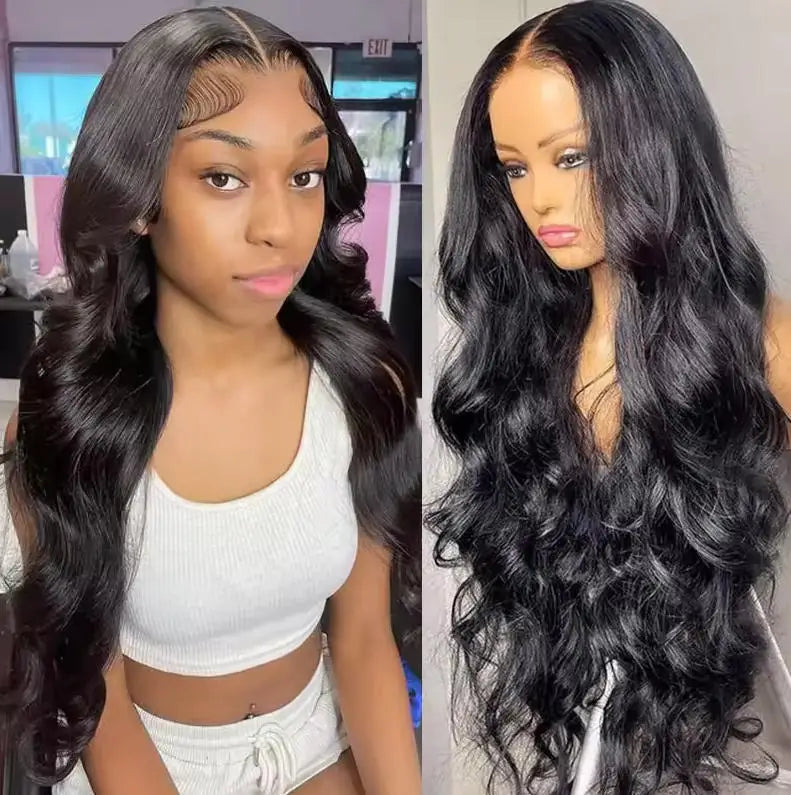 Natural Black Body Wave Glueless Lace Front Human Hair Wig 13x4 5x5