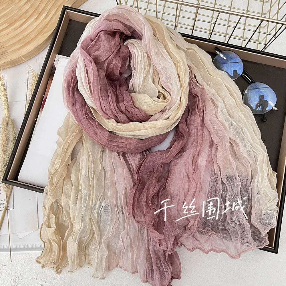Gradient Crinkle Long Scarf for Women – Lightweight Wrap