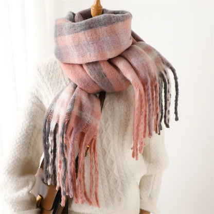 Women's Thick Winter Scarf – Colorblock Cashmere Shawl Wrap
