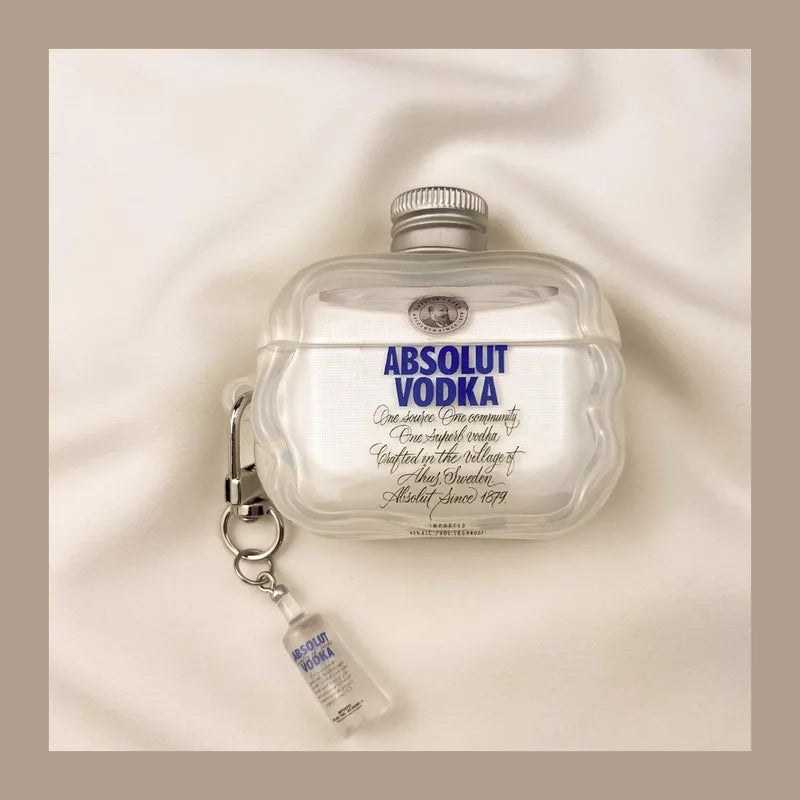 Vodka Bottle AirPods Case – Clear 3D Shape with Mini Bottle Keychain