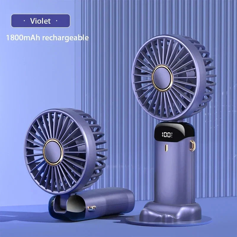 Handheld Mini Fan Foldable 5-Speed USB Rechargeable with Phone Stand & LED Display
