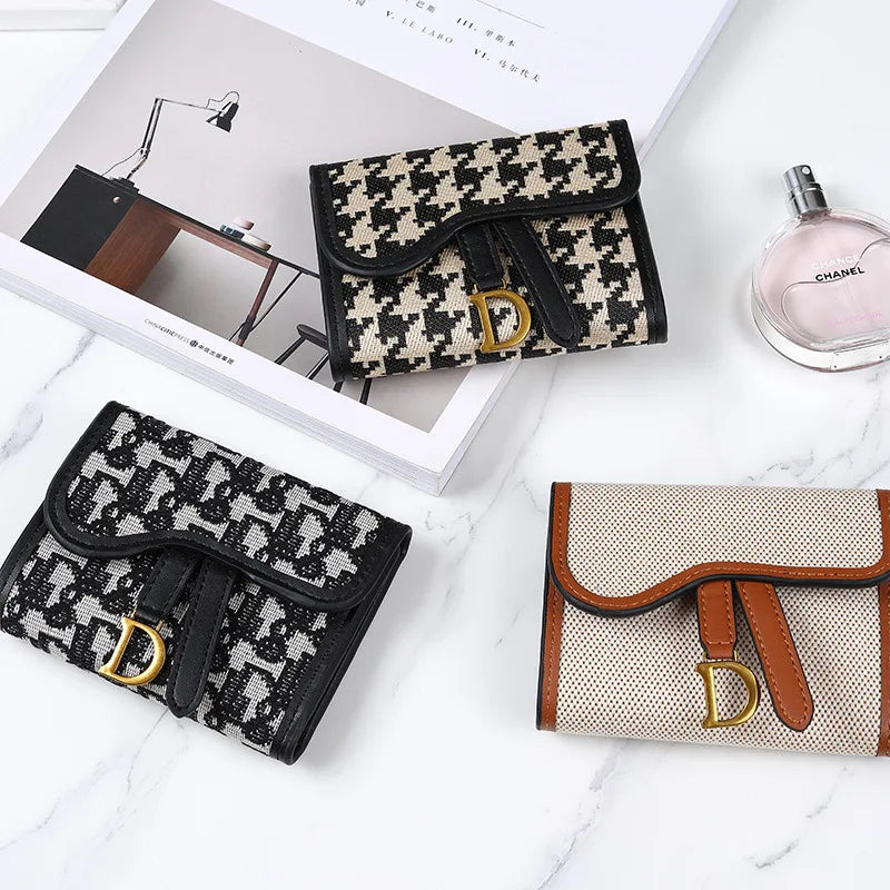 Women's Vintage Houndstooth Wallet – D-Clip Coin Purse & Card Holder