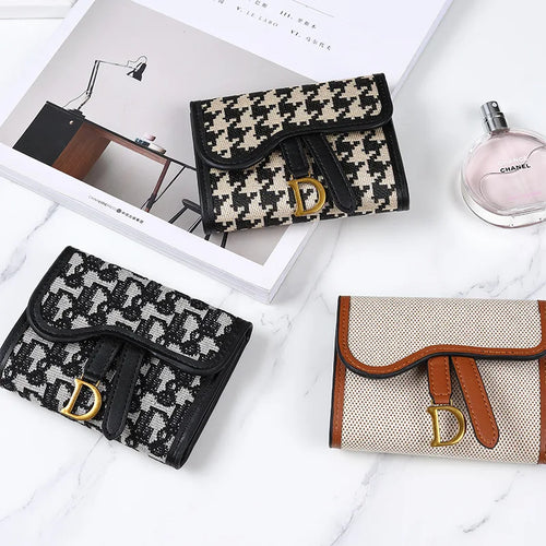 Women's Vintage Houndstooth Wallet – D-Clip Coin Purse & Card Holder