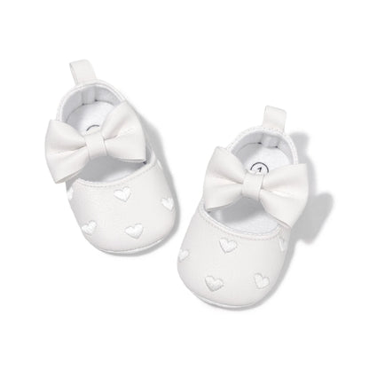 Baby Girl Bow-Knot First Walker Shoes – Soft Sole Heart Flats