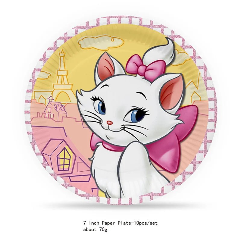 Marie Cat Party Supplies – Disposable Tableware Set, 10 Pcs