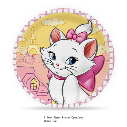 Marie Cat Party Supplies – Disposable Tableware Set, 10 Pcs
