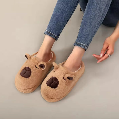Capybara Plush Slippers – Cute Fuzzy Indoor House Shoes for Women & Men