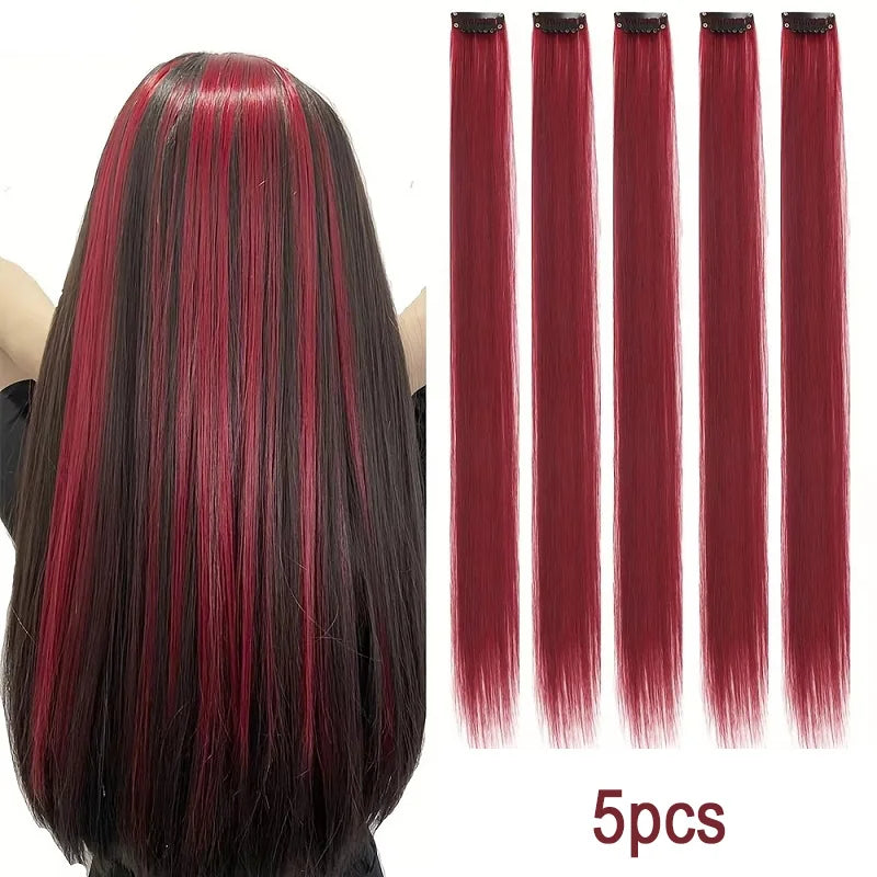 Colorful Clip-In Hair Extensions 5pcs Straight Synthetic 20 Inch