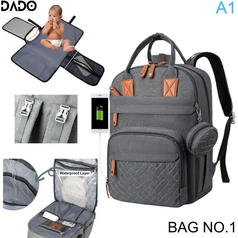 Diaper Bag Backpack with Changing Station & USB Port
