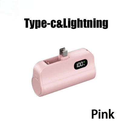 Mini Capsule Power Bank 5000mAh Plug-in Portable Charger for iPhone & USB-C