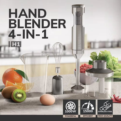 4-in-1 Immersion Hand Blender Stainless Steel Stick Mixer Set