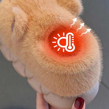 Kids Capybara Plush Slippers – Warm Non-Slip Winter House Shoes