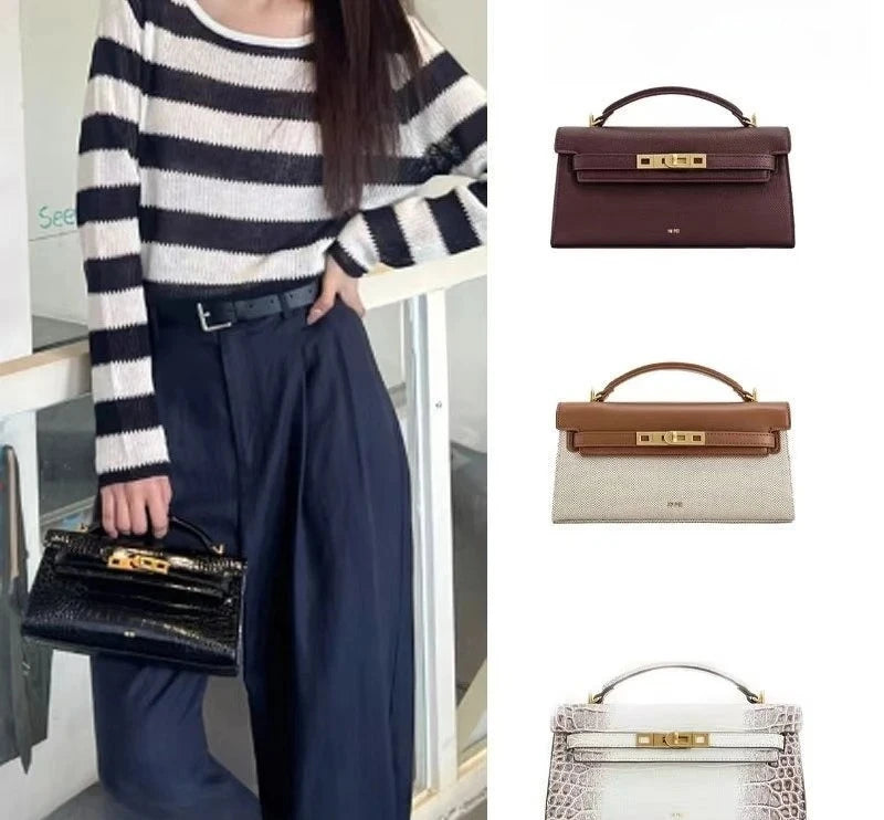Crocodile Pattern Top Handle Clutch Bag