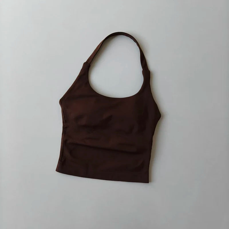 Women's Halter Neck High Support Sports Bra – Backless Yoga Top