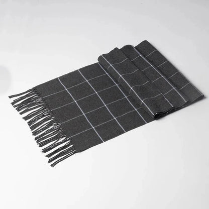 Men's Cashmere Winter Scarf – Plaid Pashmina Neckerchief with Tassels