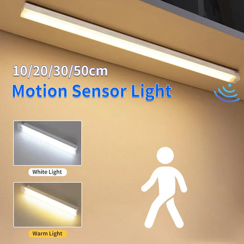 Motion Sensor LED Night Light Bar – Wireless USB Rechargeable Cabinet Lamp