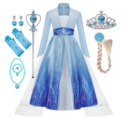 Elsa Frozen Princess Costume for Girls – Halloween & Birthday Party Dress