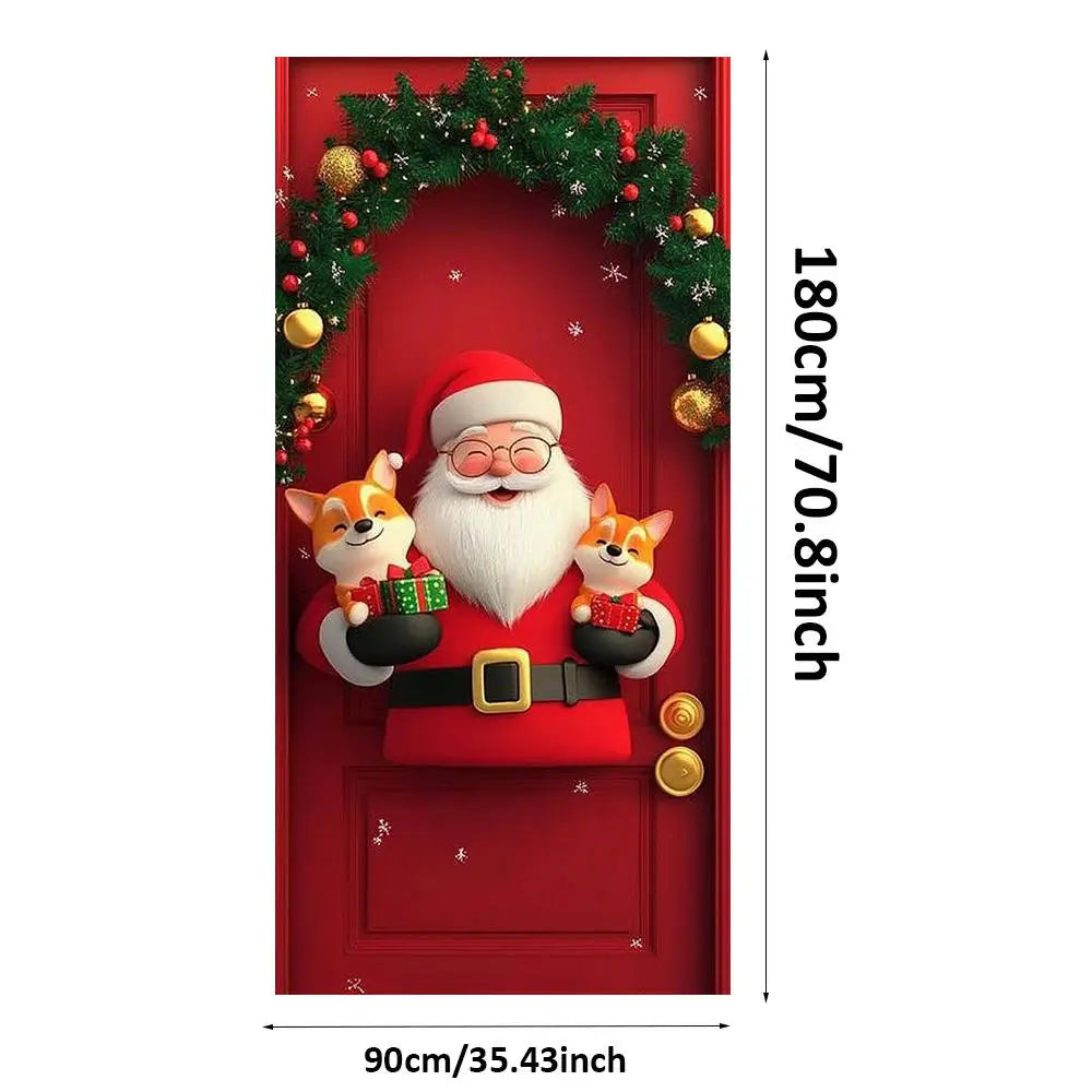 Christmas Door Cover – Santa Claus Holiday Decoration 35x73in