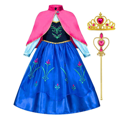 Princess Anna Costume Dress for Girls – Frozen Cosplay with Cape