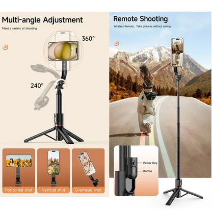 Magnetic Selfie Stick Tripod – MagSafe Compatible, Bluetooth Remote for iPhone