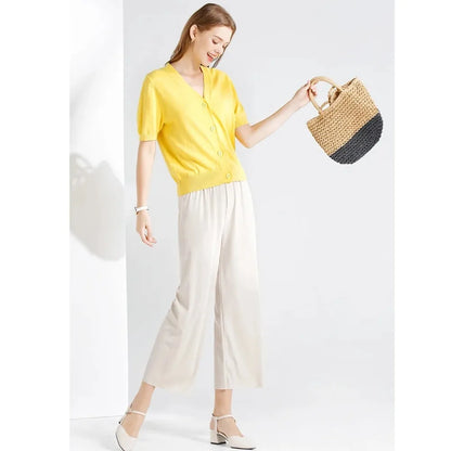Wide Leg Pants for Women – Ice Silk Elastic Waist Casual Trousers