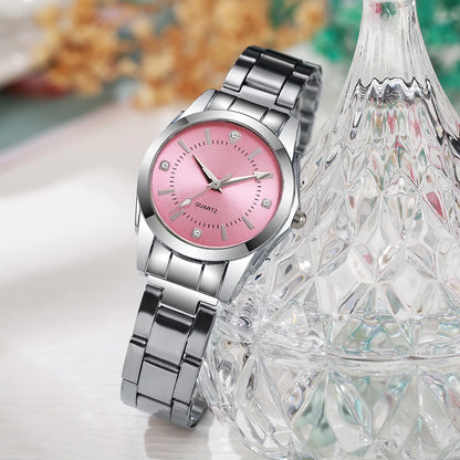 Rhinestone Women's Quartz Watch – Silver Steel Bracelet, No Box