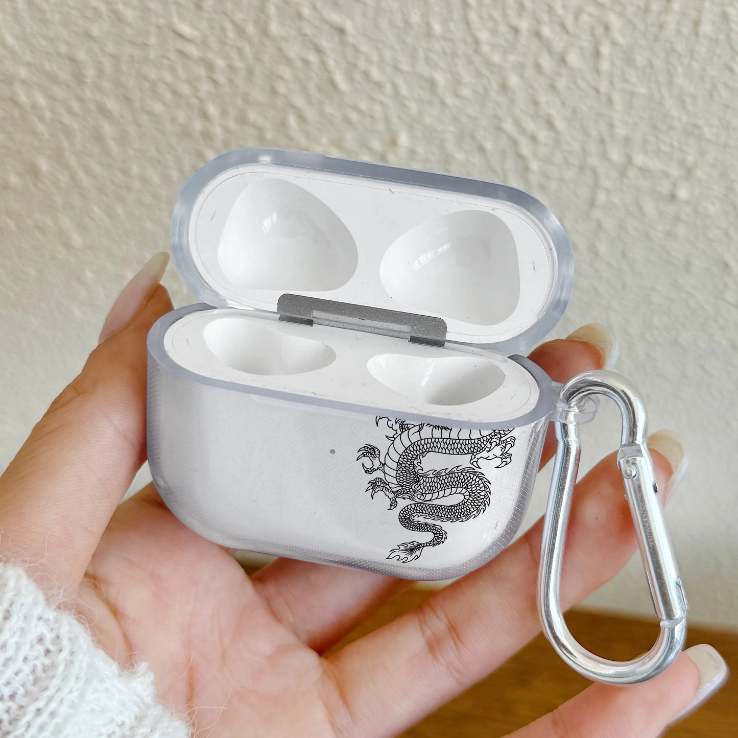 Dragon AirPods Case – Clear Protective Cover with Carabiner Clip