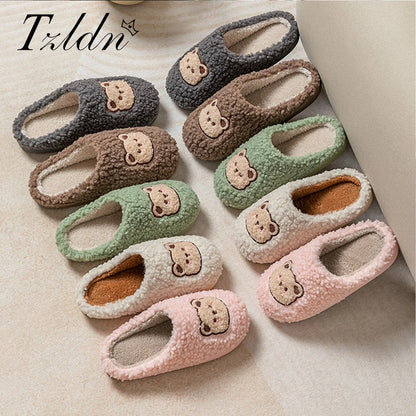 Cartoon Bear Fluffy Slippers – Warm Non-Slip Indoor House Shoes