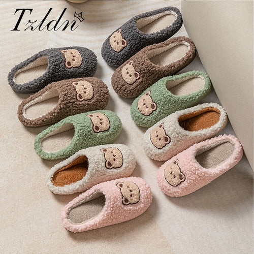 Cartoon Bear Fluffy Slippers – Warm Non-Slip Indoor House Shoes