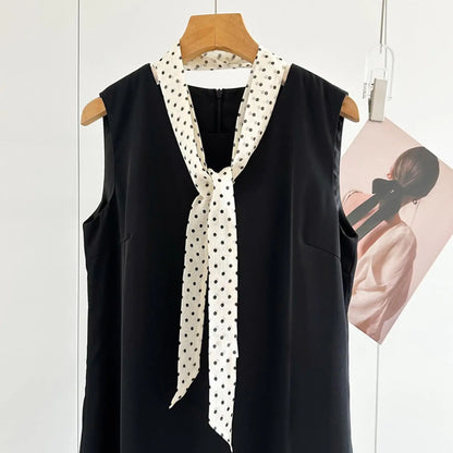 Silk Ribbon Neck Scarf for Women – Polka Dot Skinny Neckerchief & Bandana