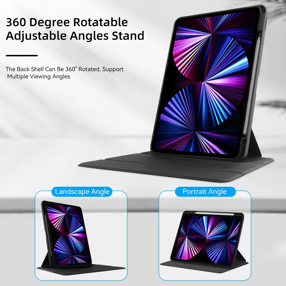 iPad Case 360 Rotatable Transparent Cover – Pro, Air, Mini, 7th–10th Gen