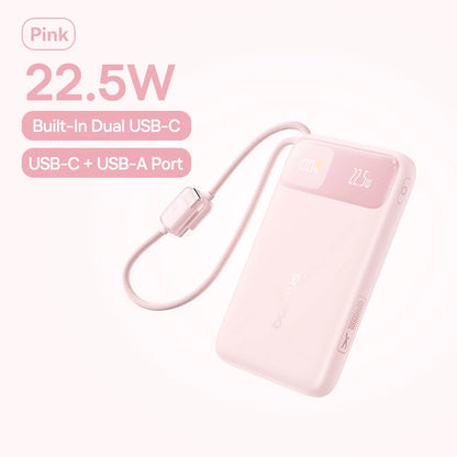 Baseus 10000mAh Power Bank 22.5W Fast Charging with Built-In Dual USB-C Cable