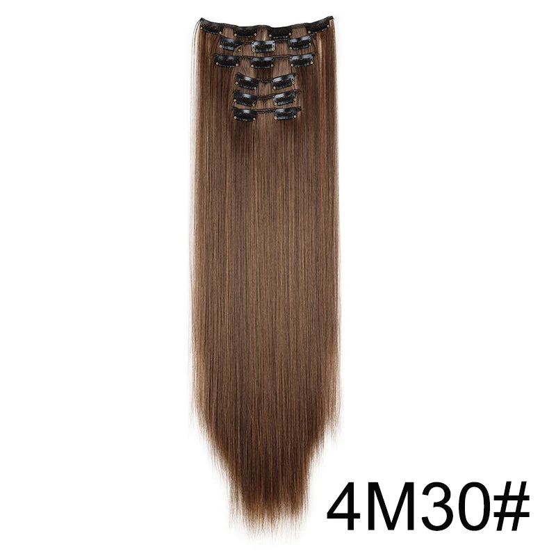 Clip-In Hair Extensions 6-Piece Set – Long Straight Synthetic Hair