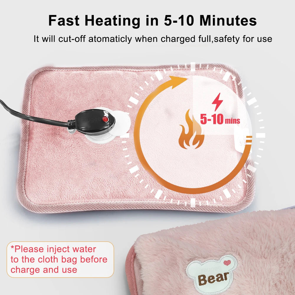 Electric Hot Water Bag Hand Warmer – Rechargeable Soft Plush Heating Pad