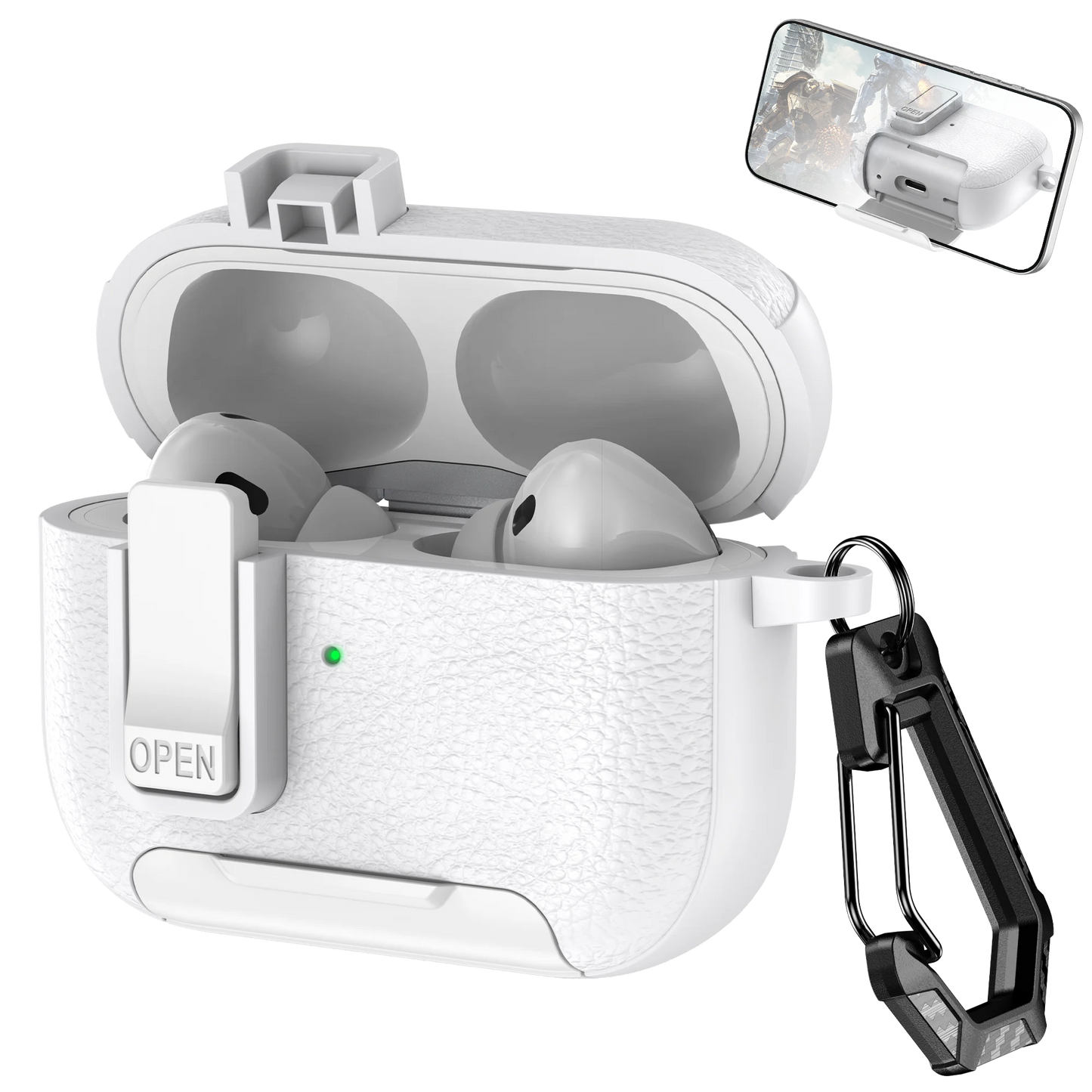 AirPods Case with Phone Holder Clip & Carabiner – Fits AirPods 1/2/3/Pro/Pro 2/Pro 3/4
