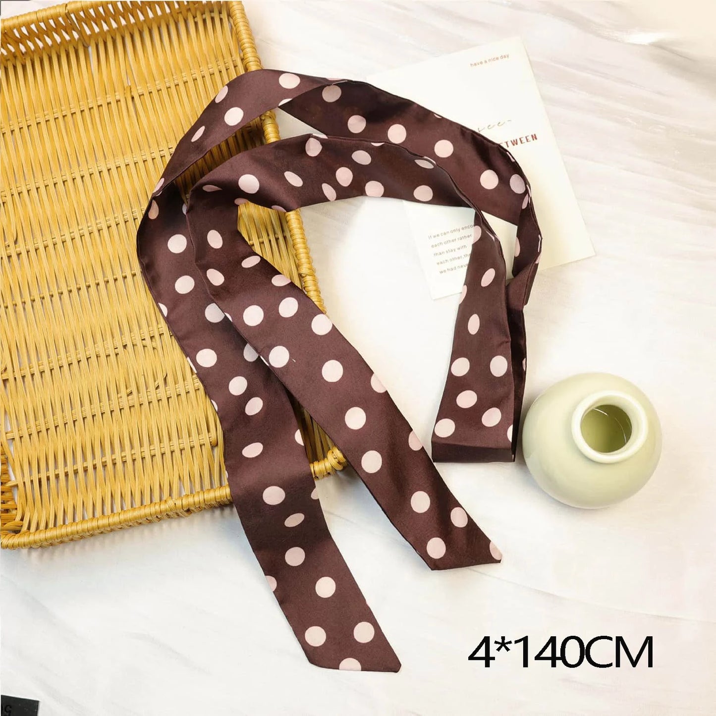 Silk Ribbon Neck Scarf for Women – Polka Dot Skinny Neckerchief & Bandana